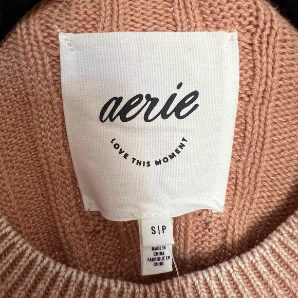 NWT Aerie Mini 100% Cotton Cable Knit Cropped Sweater Beach Dune Women’s Small - Picture 9 of 14